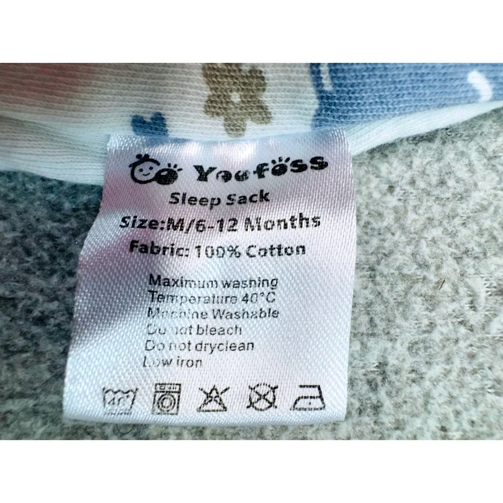 Baby Sleep Sack Wearable Blanket 6-12 Months Blue Clouds Moon Stars 100% Cotton